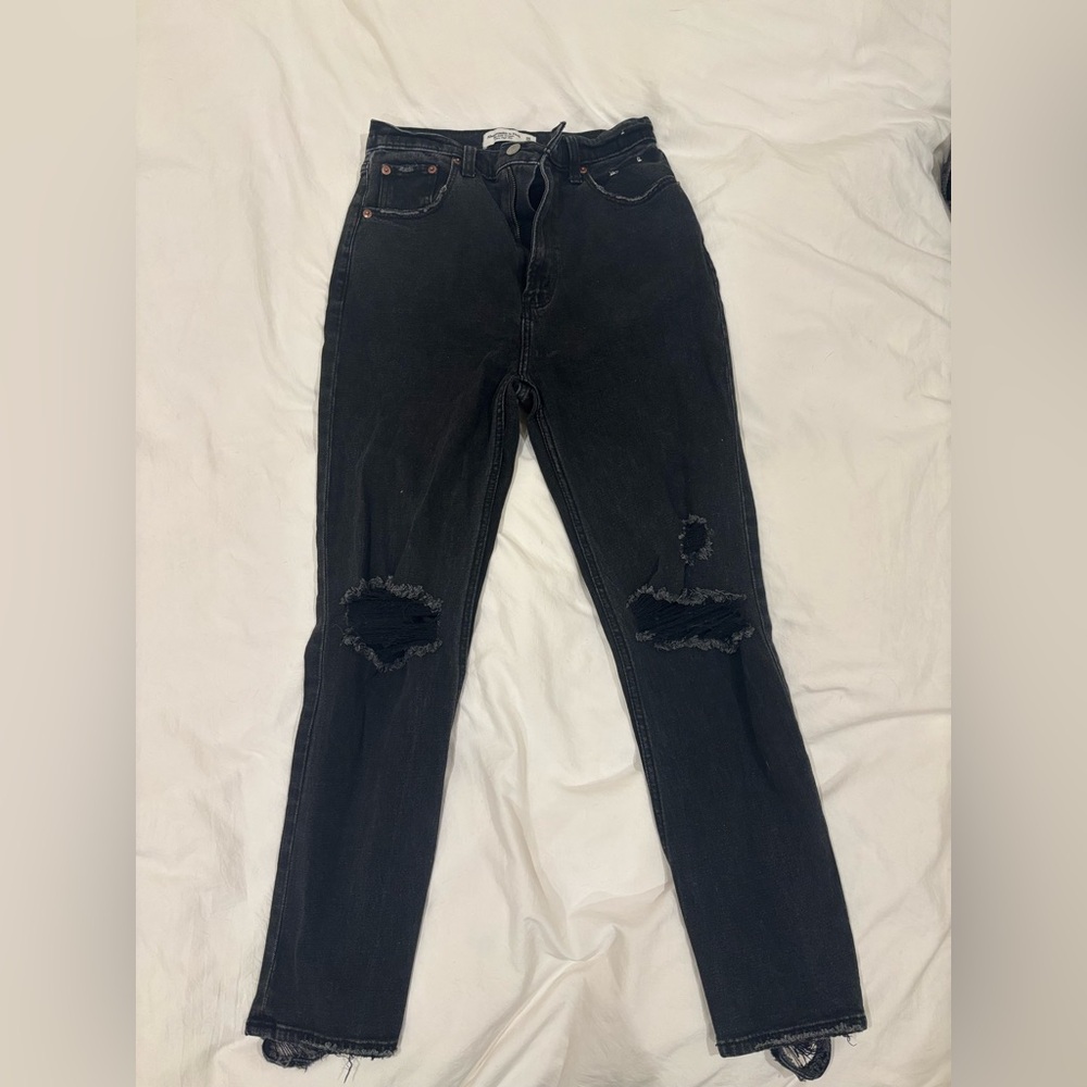 Abercrombie and fitch ankle straight ultra high rise jeans black